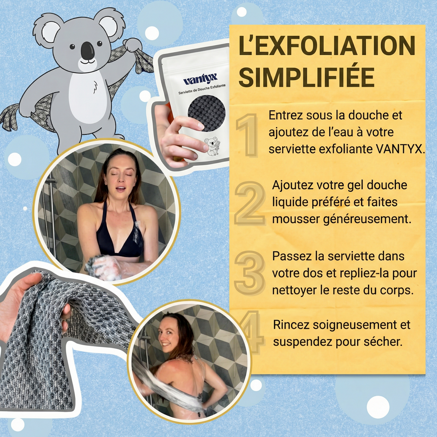Serviette de Douche Exfoliante Vantyx